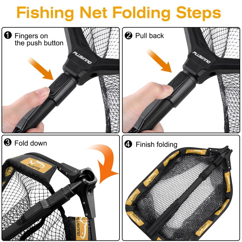PLUSINNO Floating Fishing Net for Steelhead, Salmon, Fly, Kayak, Catfish, Bass, Trout Fishing, Rubber Coated Foldable Landing Net with Fixed or Telescoping Pole Handle, Fishing Gear and Gifts for Men - Image 5